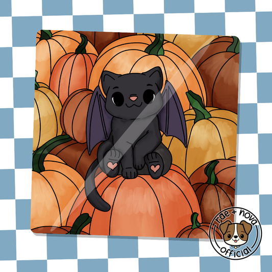 Black Cat Pumpkin Patch Coaster